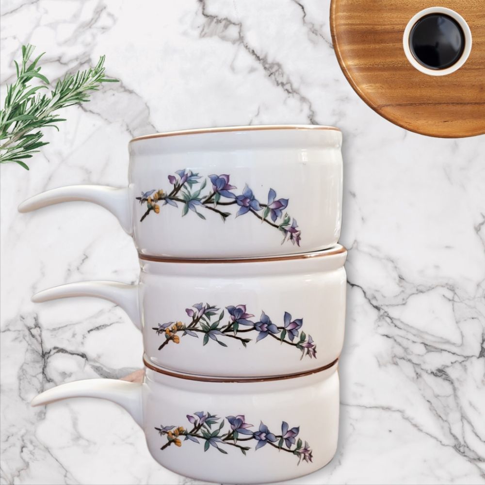 Set of Three Vintage Floral Soup Bowls with Handle made by Woodhill